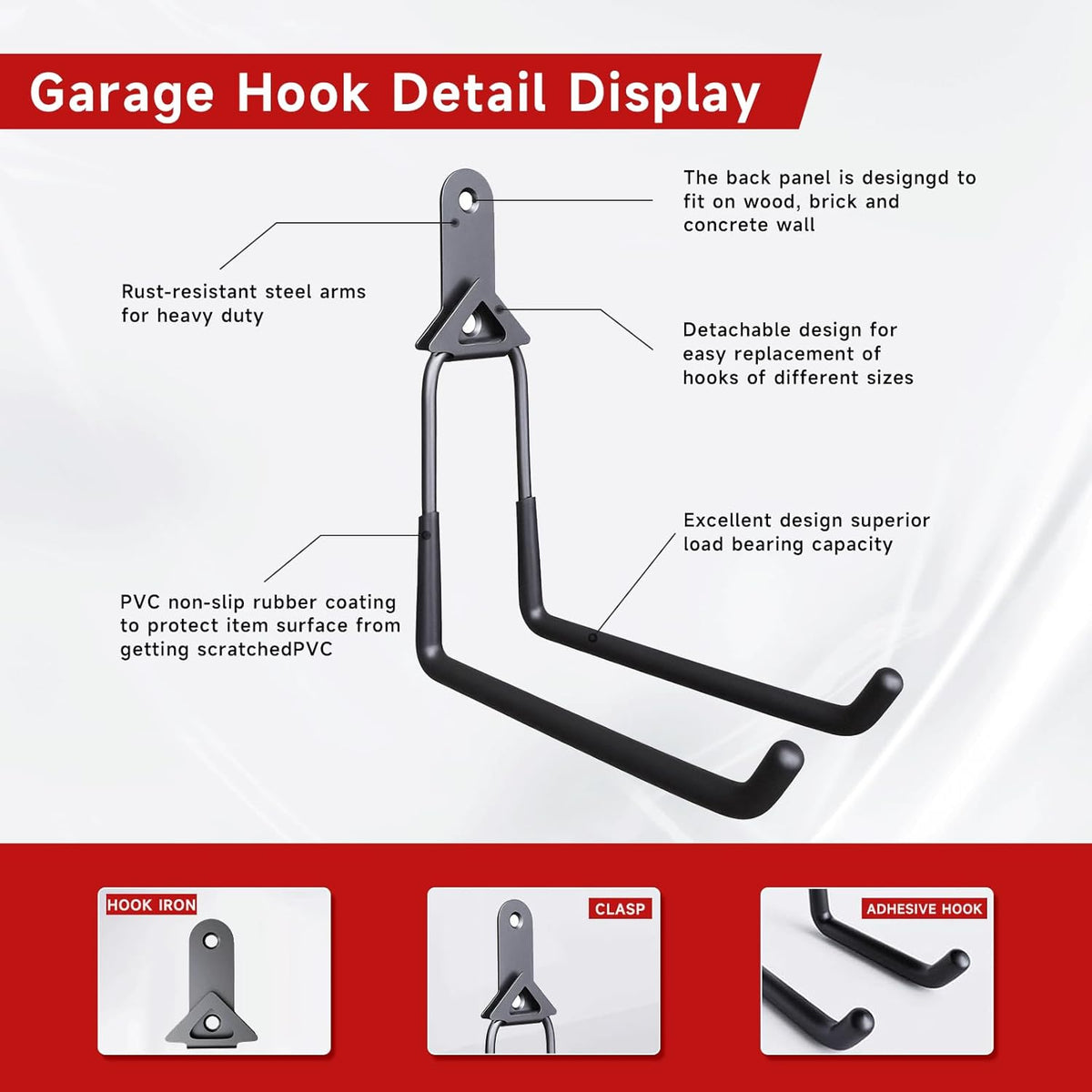 12 Pack Garage Hooks,Detachable Garage Storage Hooks Steel Heavy Duty Utility Garage Wall Mount Hooks with Anti-Slip Coating for Hanging Bike,Ladder and Garden Tools.