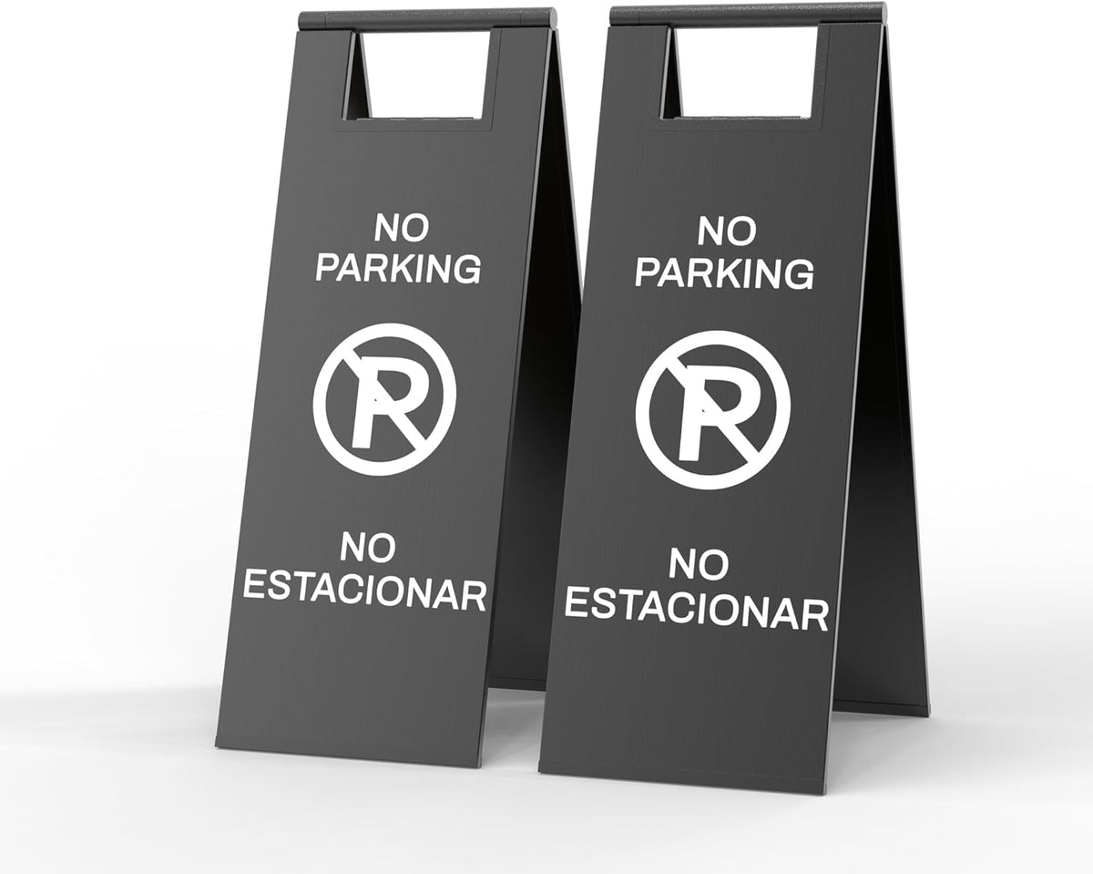 Stainless Steel No Parking Sign Portable Foldable Handle 2-Pack (Black)