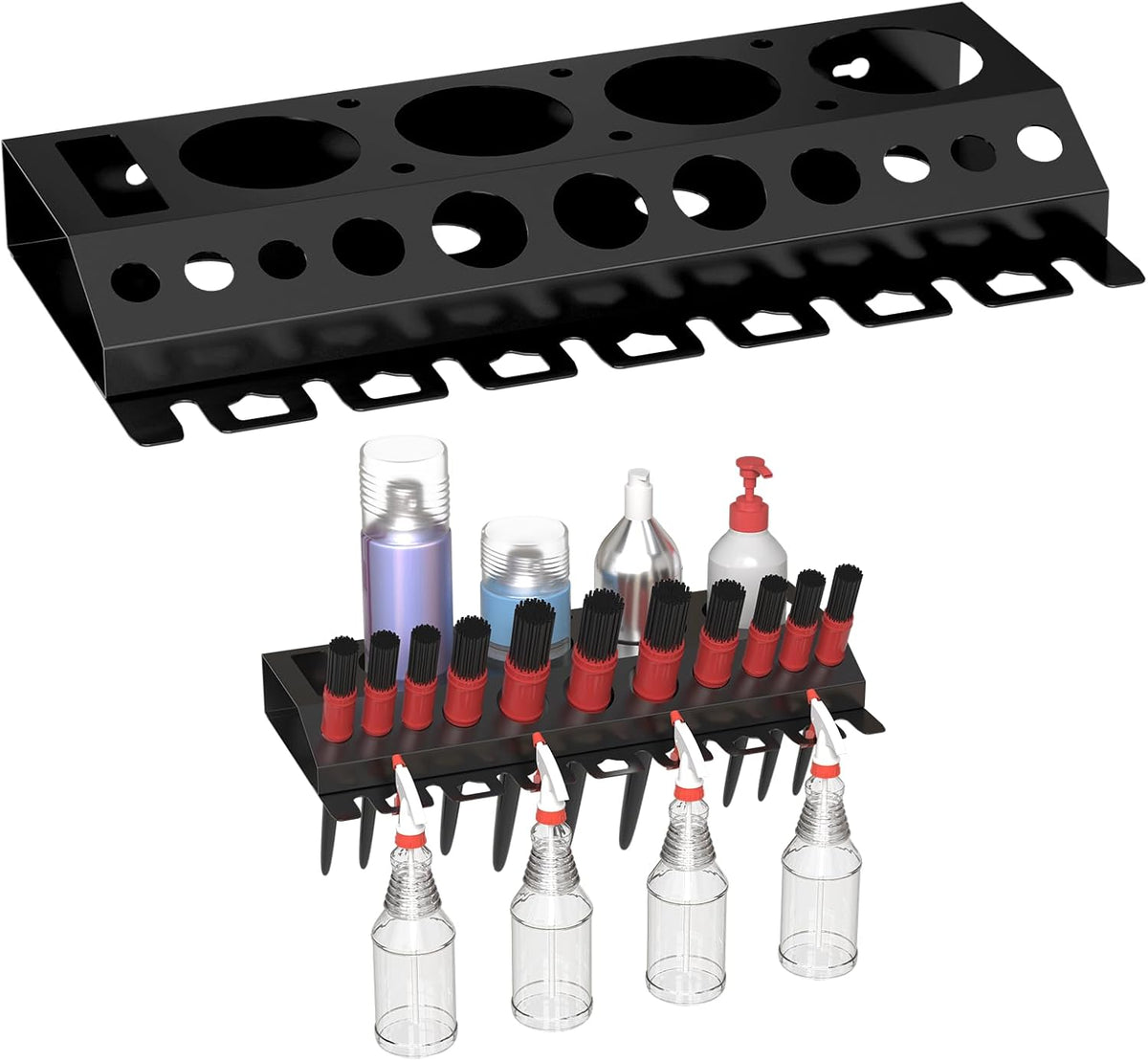 Spray Bottle Storage Rack, Wall Mount Bottle Organizer Car Detailing, Detailing Brush Organizer, Car Beauty Shop Accessory Display, 3/8" Air Tool Holder for Garage and Workspace, 2Pcs, Black