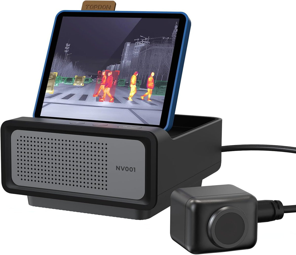 TOPDON NV001 Thermal Camera for Cars, Automotive Thermal Night Vision System with 656ft Long-Range Vision, AI Recognition of People, Vehicles, and Animals, Anti-Collision Warning, IP69K Waterproof