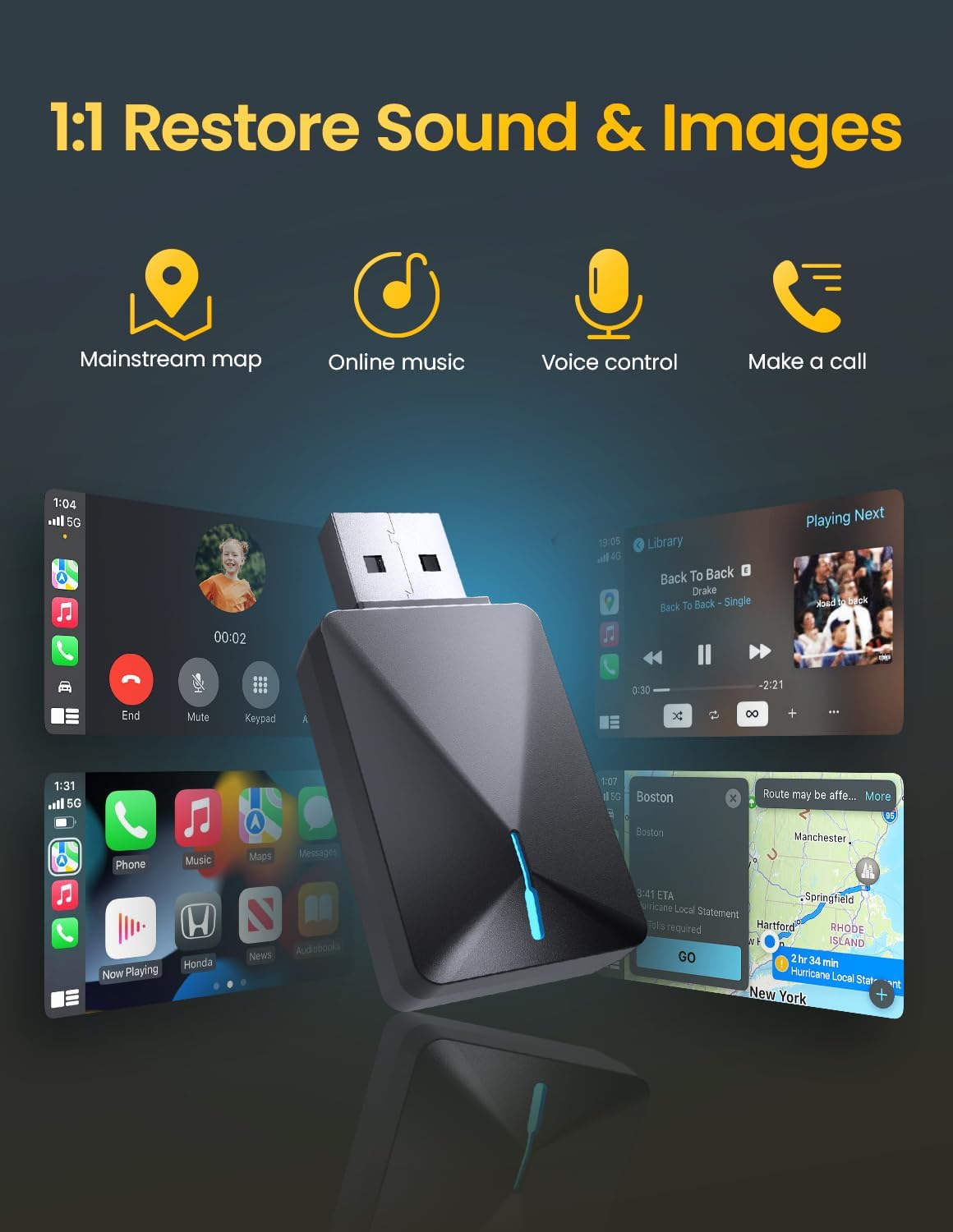 Pop'sDone Wireless CarPlay Adapter, Convert Wired to Wireless CarPlay 0 Delay, Plug & Play, WiFi 6 & Bluetooth 5.0, Compatible with iPhone/iOS 10+ & Android 11+, Supports OTA Updates