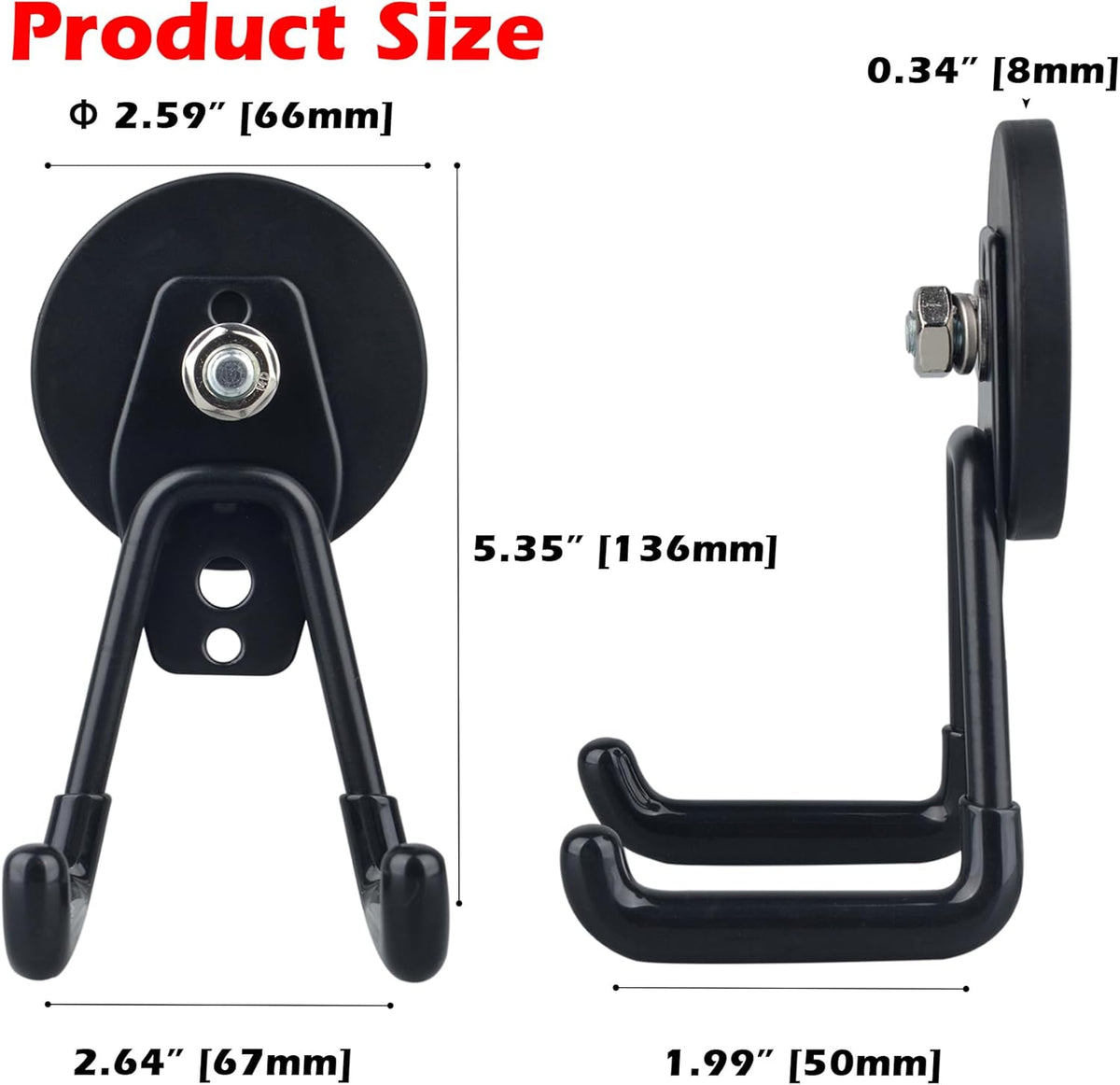 MUTUACTOR Powerful Magnetic Hooks,Non-Slip Heavy Duty Magnetic Hooks for Hanging,Magnetic Mount Strong Metal Storage Hooks for Organize Garage Tools Power Drill Driver Tool Chest Locker(4Pack,Black)