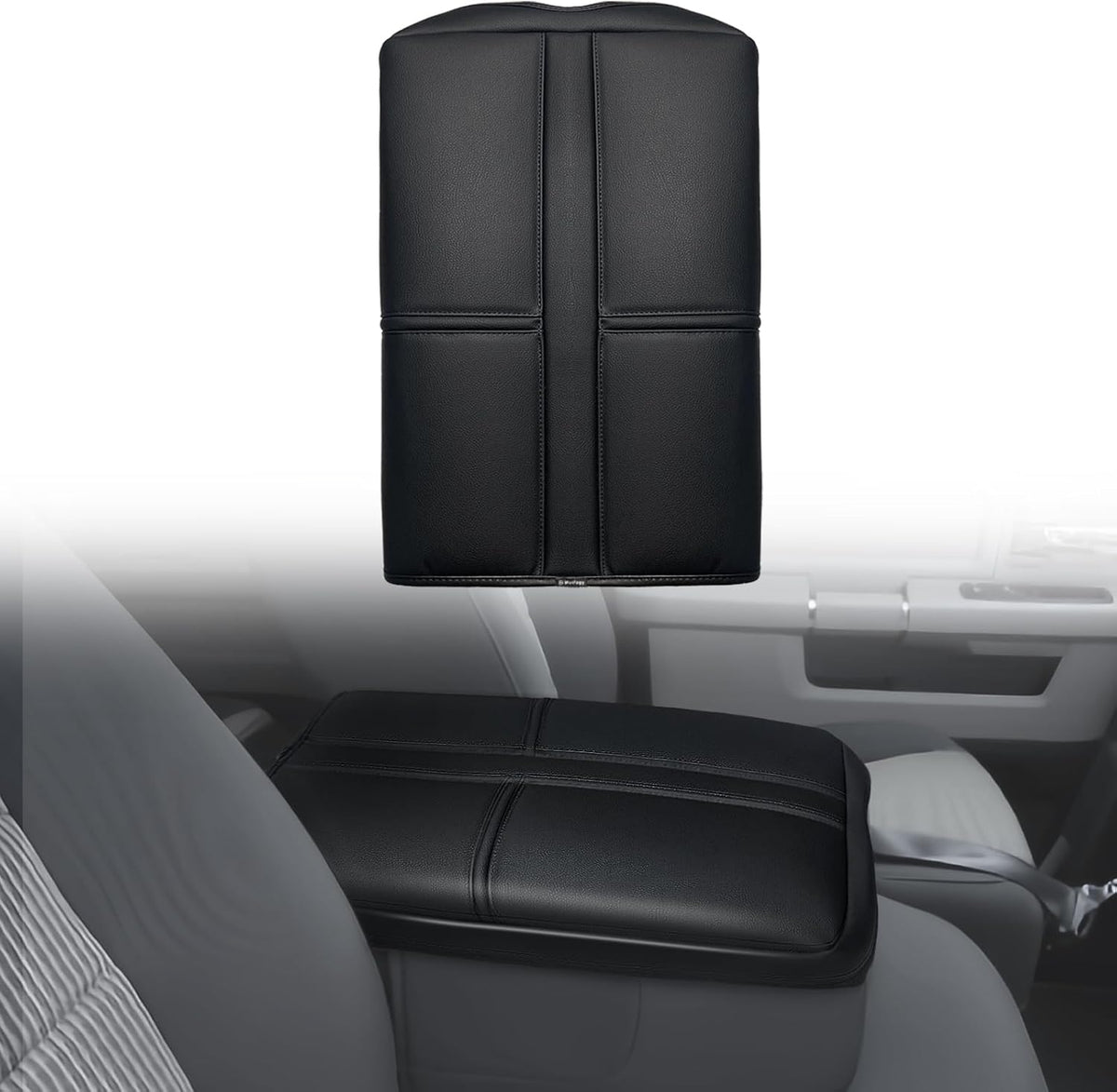 Muslogy Center Console Armrest Cover Compatible with Dodge Ram1500/2500/3500 2002-2012 Comfort Armrest Pad Arm Rest Cushion Vegan Leather Protector Regular Thick(Jump Seat ONLY)