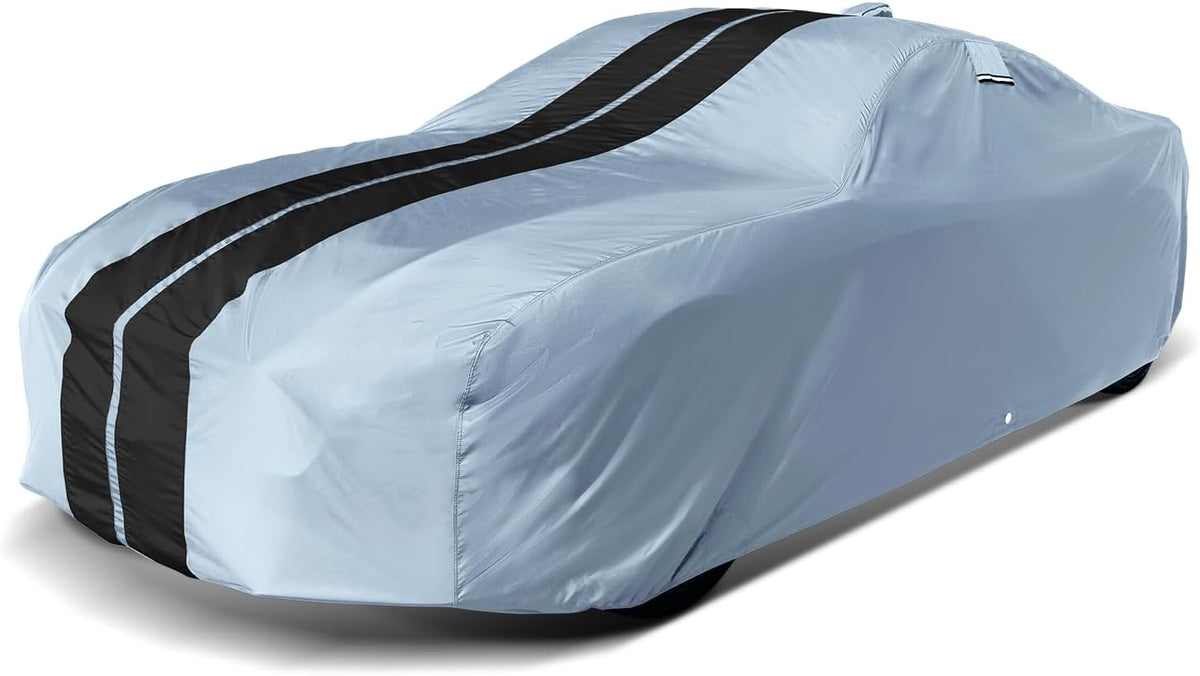 iCarCover Custom Car Cover for Chevy Malibu 2-Door (1978-1983) Waterproof All-Weather Rain Snow UV Sun Protector Full Exterior Indoor Outdoor Car Cover (Stripe - Gray/Black)