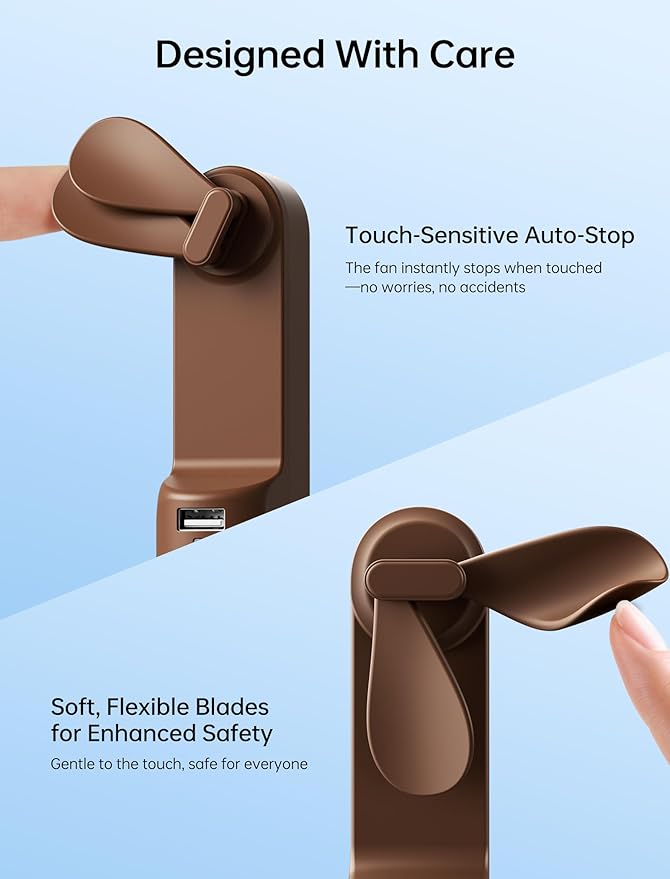 JISULIFE Handheld Mini Fan, 3 IN 1 USB Rechargeable Portable Fan [12-19 Working Hours] with Power Bank, Flashlight, Pocket Design for Travel/Summer/Concerts/Lash, Gifts for Women (Brown)