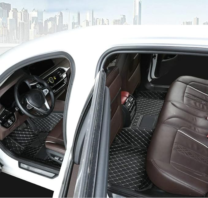 Car Floor Mats Automotive Floor Mats Vehicle Specific All Weather Protection Custom Compatible with Most of 98% Cars SUVs (Black with red bar)