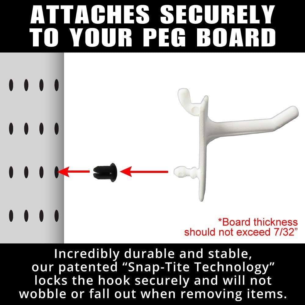 PegPro® 1" Hooks Kit for Standard “Wood Fiber” pegboard – Durable Plastic Pegboard Hooks - for Garage, Kitchen, Craft Room, and More (1" Hook - 24 Pack, White)