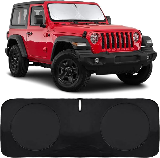Sunshade Sun Shade for 2018-2024 2025 Jeep Wrangler JL JLu JK JKU Windshield Cover Custom Fit 2020-2025 2026 Jeep Gladiator Front Window Shields Protector 210T Reflective Blocks UV Rays Keep Cool
