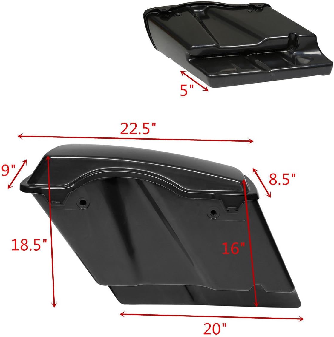 XFMT Unpainted 5" Stretched Extended Hard Saddlebags Dual Exhaust Compatible with Harley Touring Models FLT, FLHT, FLHTCU, FLHRC, Road King, Road Glide, Street Glide, Electra Glide, Ultra-Classic