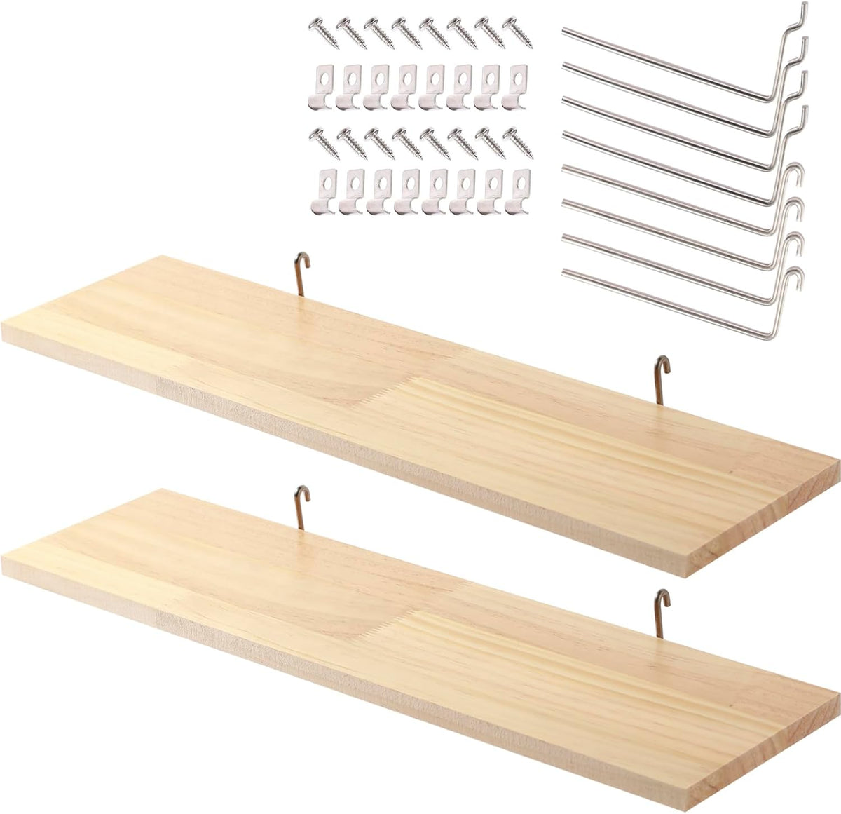 SEVENY 2 Pack Pegboard Shelf Wall Organizer, Pine Wooden Garage Tool Storage,PegBoard Shelve, Wooden Board for Walls, Apartment, Office Organization, Kitchen, Craft Room, Workshop,Studio Garage,Large