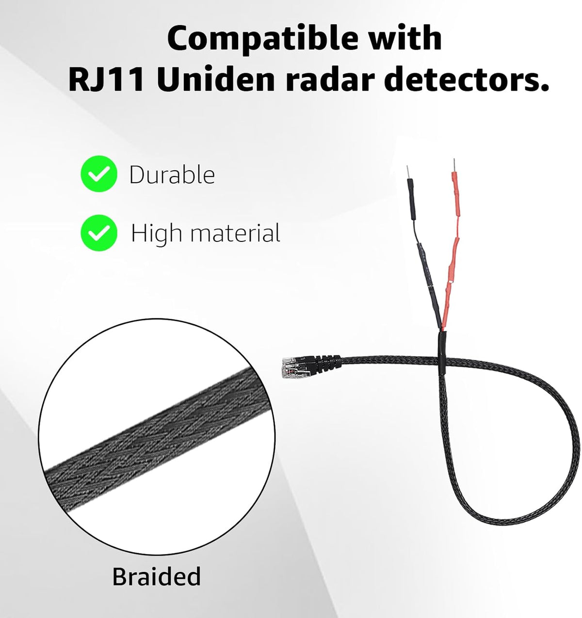 RJ11 Power Cord Compatible with Uniden Radar Mirror Wire Detectors,Model (3005201U) Fits R1 R3 R4 R7 R8 (2 Pack)
