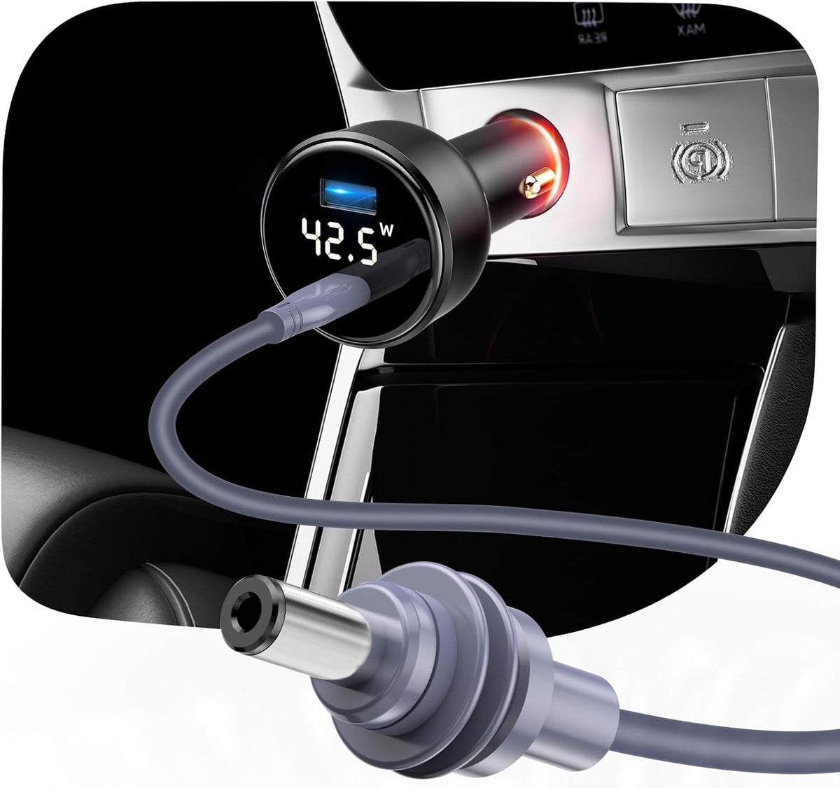 EDUP Starlink Mini Car Adapter DC Power Cable & Starlink Cigarette Lighter Adapter with Digital Display, Waterproof Car Charging Cable,USB A 35W & USB C 65W Ports for Star Link Mini (5M/ 16.4FT)