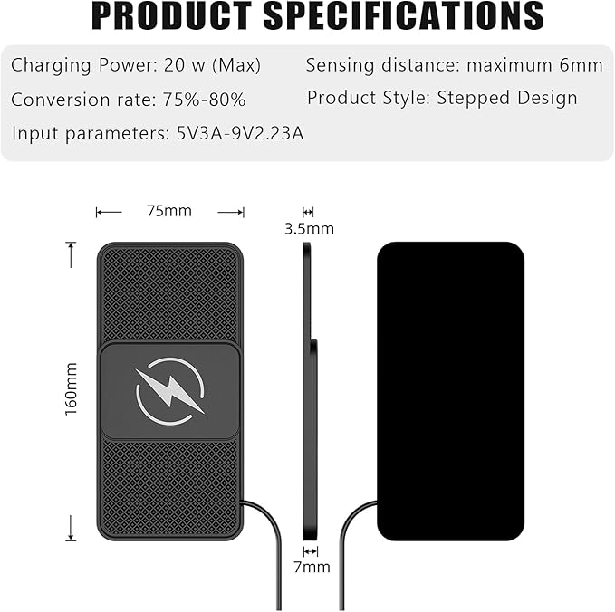 Wireless Car Phone Charger for Toyota Echo Platz Yaris Tacoma Tundra Hilux, Type C/USB 20W Fast Charging Pad, Non-Slip Charging Station for Travel Home Office Desk, Lightweight, USB