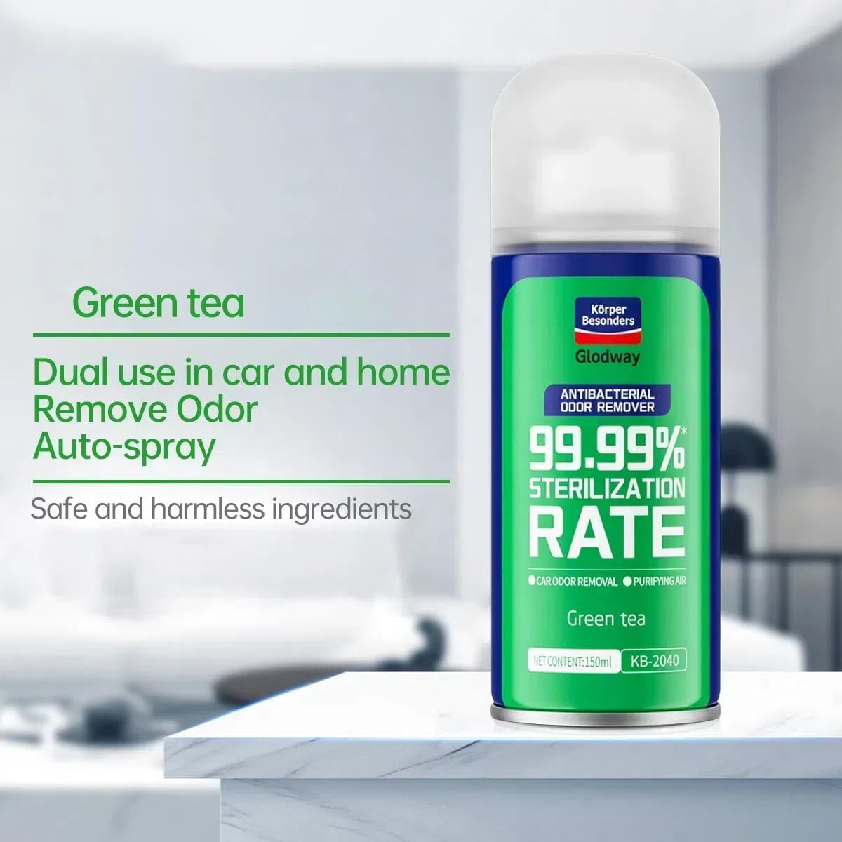 Glodway Whole Car Air Refresher Spray,Odor Eliminator Eliminates Strong Vehicle Odors,Green Tea Scent-6 Ounce Spray Bottle (Plack of 3)