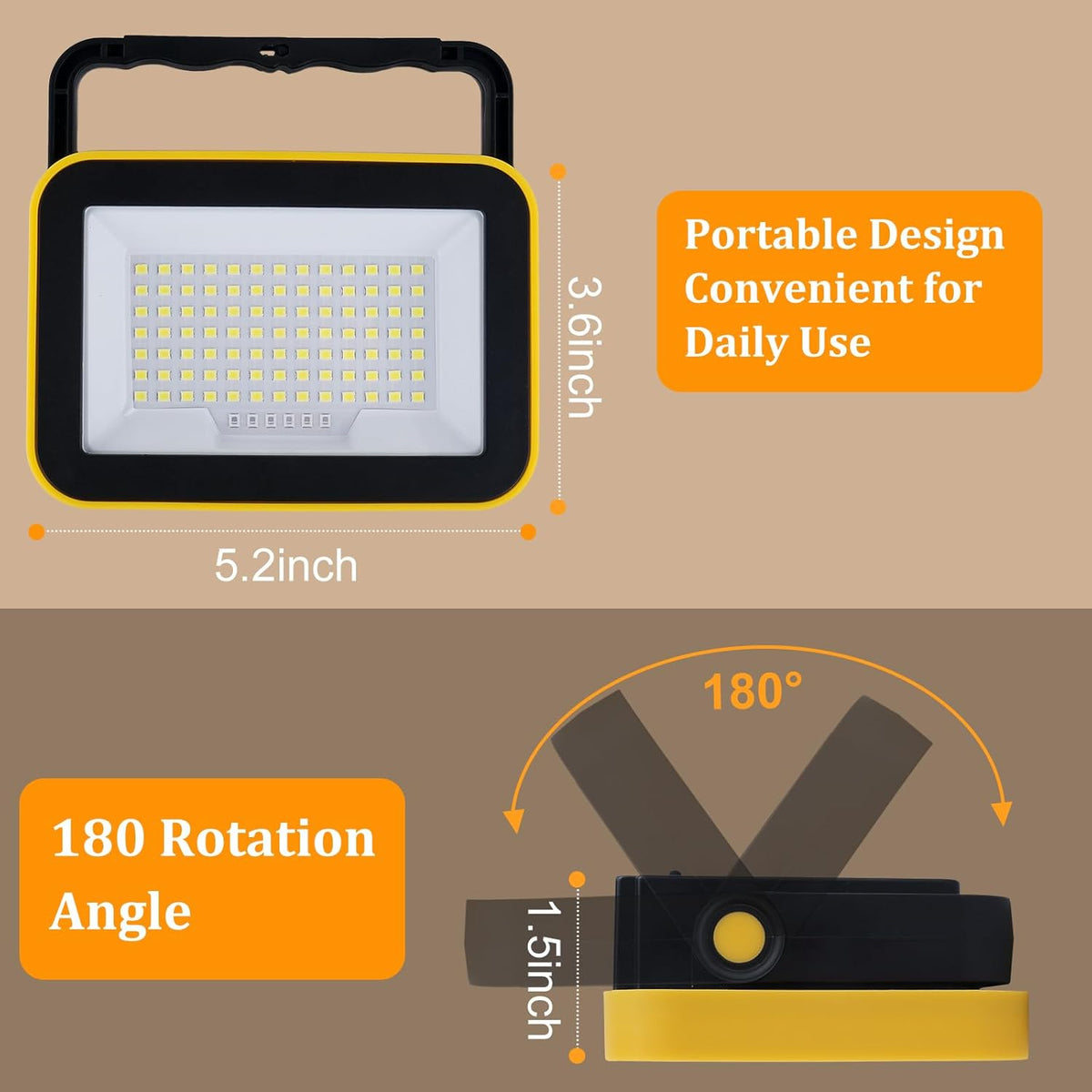 2 Pack Work Light Portable SMD LED Super Bright Rechargeable Flood Light Working Lamp Stand USB Cordless Battery Powered Worklight Tool for Outdoor Camping