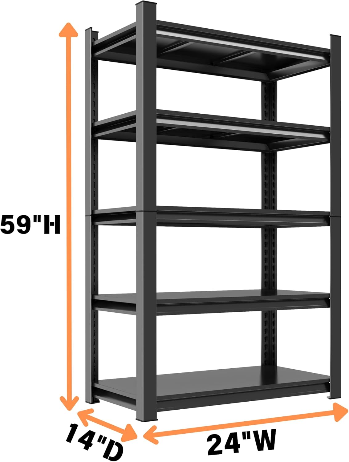 Metal Garage Shelving Unit, Heavy Duty 5-Tier Adjustable Storage Rack, Steel Shelving,2000 lbs Capacity, Industrial Shelves for Heavy Tools and Equipment (5-Tier 59" H x24 W x 14" D)