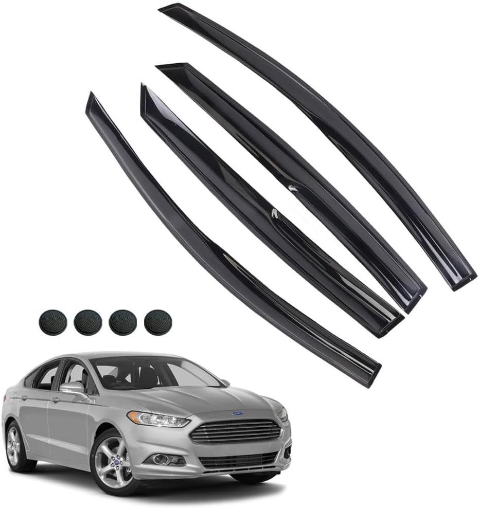 Rain Guards for Fusion 2013-2020, Tape-on Side Window Deflectors for Fusion, Window Visors for Ford Cars, for Ford Car Accessories 4 Rain Guards ＆ 4 Car Coasters