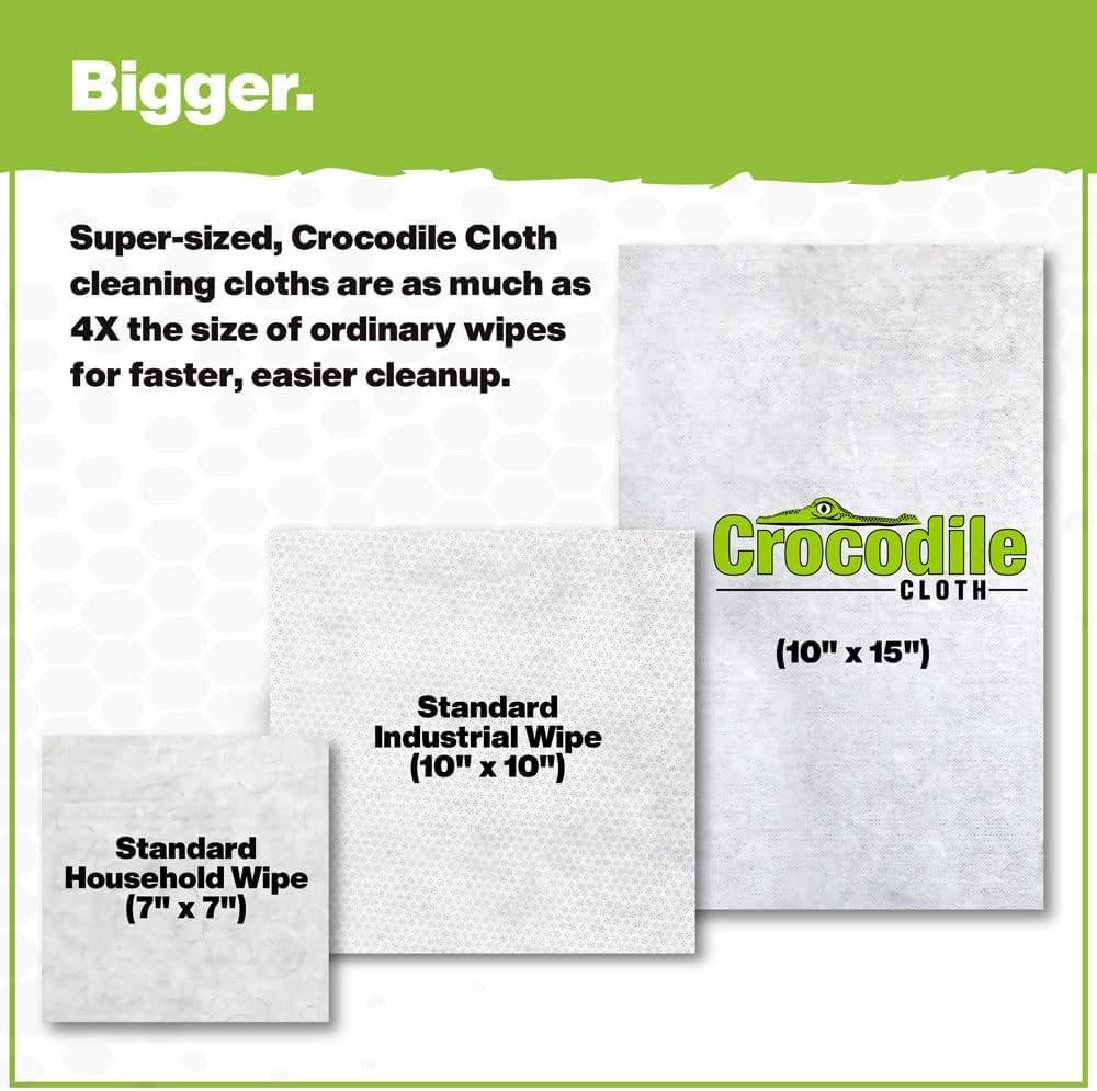 Crocodile Cloth Original Cleaning Wipes – 10 (15” x 10”) Hand & Tool Industrial Cleaning Wipes – Large Multi-Surface Cleaning Cloths, Water-Based Solution with Extreme Cleaning Power — Safe on Skin