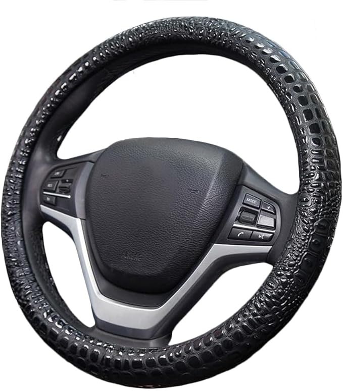 Premium Leather Steering Wheel Cover with Air Holes – Non-Slip Rubber Grip, Universal Fit for Cars (Black)