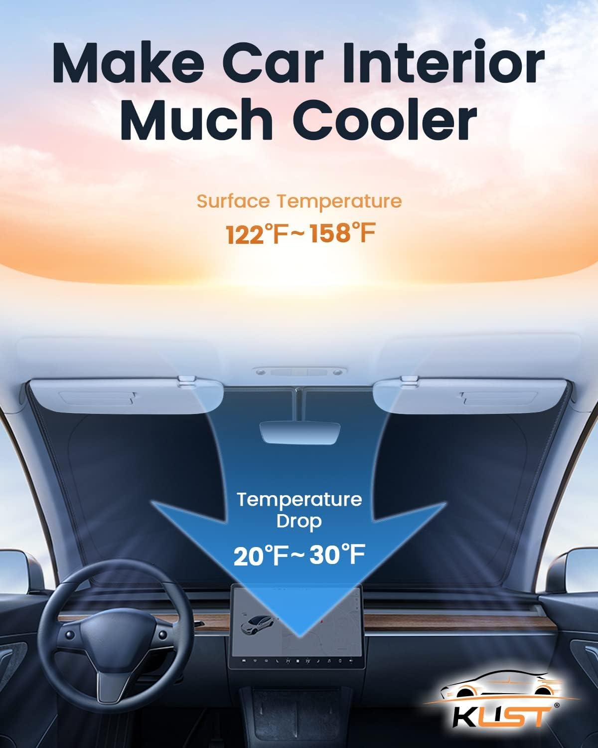 KUST Windshield Sun Shade Custom Fit for Hyundai Palisade 2020 2021 2022 2023 2024 2025 Sun Shade Front Windshield Sun Visor Foldable Thicker 5-Layer Block Heat and Sun UV Rays