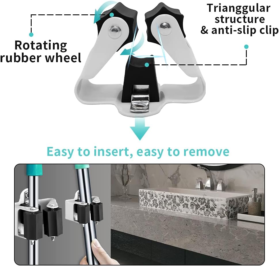3-H Broom Hanger,Mop Holder Wall Mount 50 Pack, Broom Holder Wall Mount for Hanging and Organizing Shovel,Rake,Brush,Yard Tools in Kitchen,Laundry Room,Bathroom,House(Black)