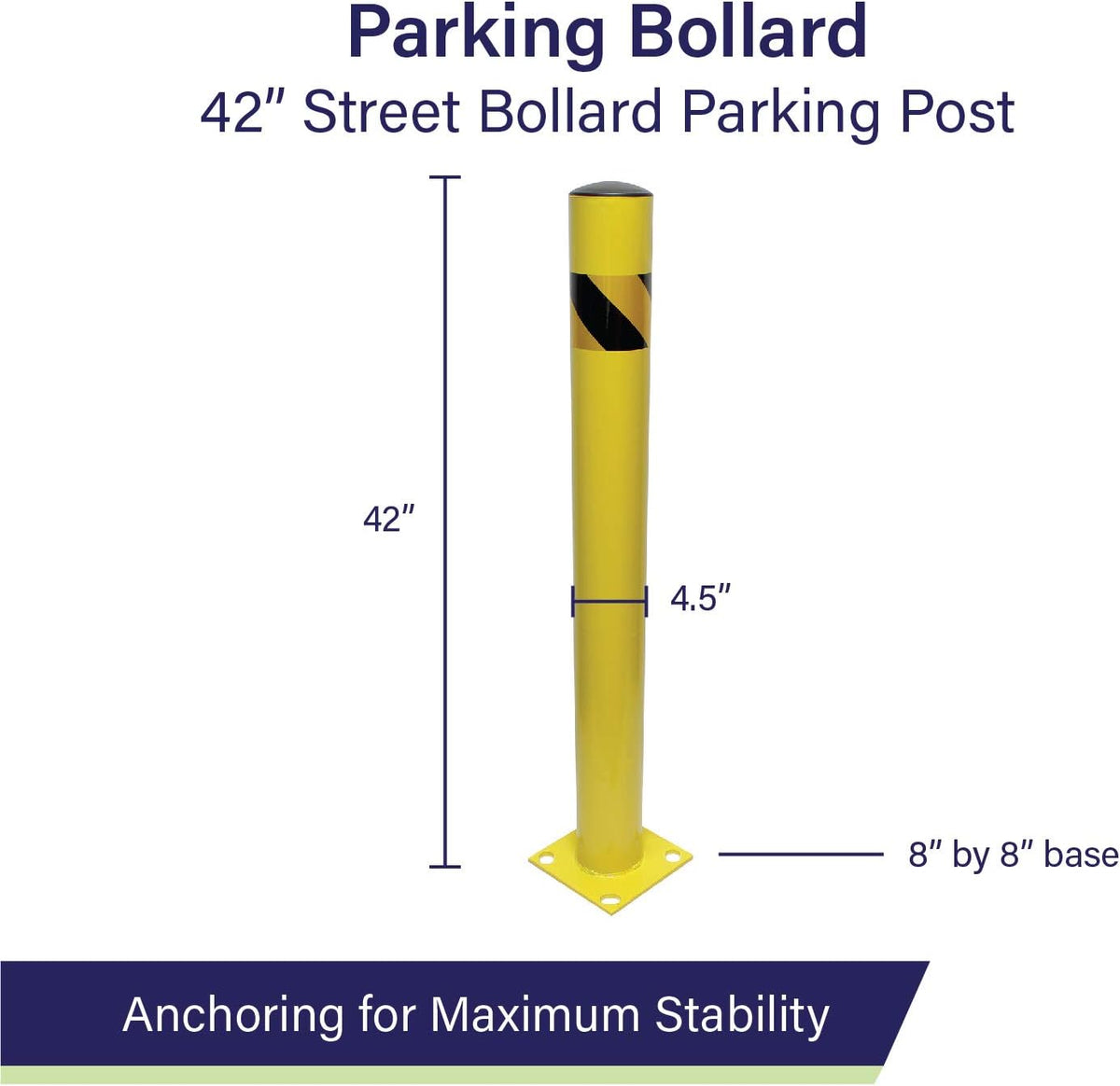 BISupply Safety Bollard Post Parking Barrier 3 Pack - 42in Yellow Pipe Bolt Down Bollard for Garage Lot