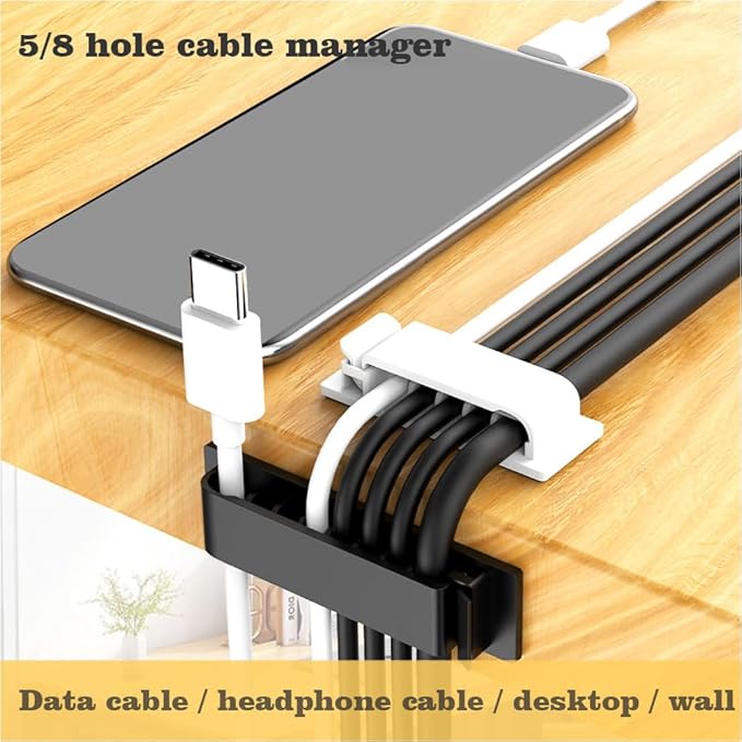 HOMSFOU Cord Keeper Adhesive Cable Clips Wire Organizer for Desktop Wall and Car with Multiple Slots Easy Peel and Stick Cable Management Fits Various Cables 2.83 X 0.79 Inches 20 Pack