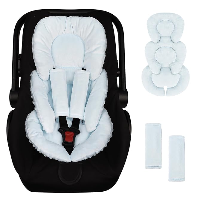 GFU Infant Car Seat Insert Head and Body Support, Reversible Newborn Insert for Carseat with Strap Pads, Soft Stroller Cushion Pillow Insert for Boys and Girls, Fits for Stroller, Swing, Lightblue