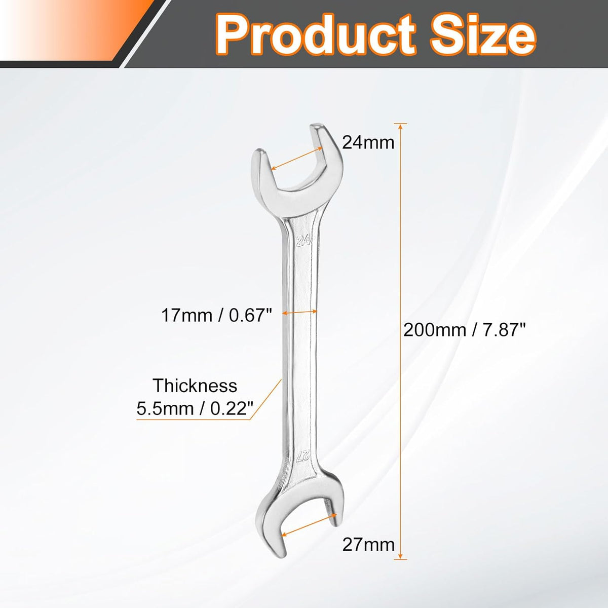 HARFINGTON Double Open End Wrench 24mm x 27mm Metric 15 Degree Offset Angle Small Flat Head Wrench Galvanizing Open Ended Spanner for Automotive Repair Furniture Assembly