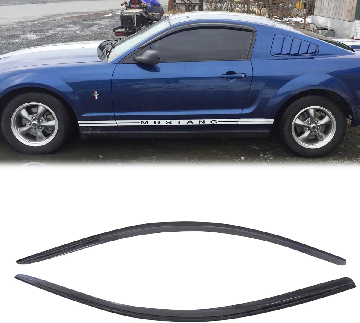 2pcs Original Shatterproof Outside Mount Style Sun Rain Guard Durable Side Window Wind Deflectors Dark Smoke Vent Window Visors Compatible with Ford 2015-2023 Mustang 92359