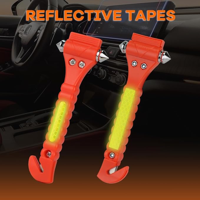 SINSEN Car Safety Hammer Set of 10 Emergency Escape Tool Auto Car Window Glass Hammer Breaker and Seat Belt Cutter Escape 2-in-1 for Family Rescue & Auto Emergency Escape Tools (Reflective Tape 10PCS)