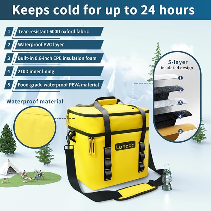 Lisa Lunch Soft Cooler 20/36 Can, Insulated Bag Portable Ice Chest Box for Lunch, Beach, Drink, Beverage, Travel, Camping, Picnic, Car, Trips, Cooler Leak-Proof