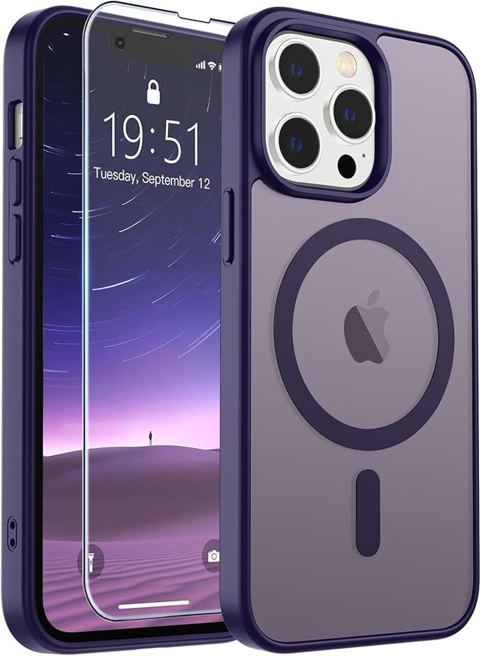 SUPFINE Magnetic for iPhone 13 Pro Max Case (Compatible with MagSafe) (Military Grade Drop Protection) Translucent Matte Shockproof Phone Cover,Dark Purple