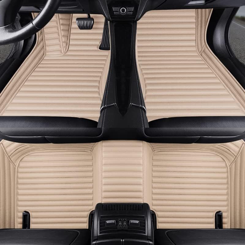 Custom All-Weather Protection Luxury Leather Floor Mats for Cars SUVs Trucks According Anti-Slip Leather Floor mats ﻿ (42,Striped Beige)