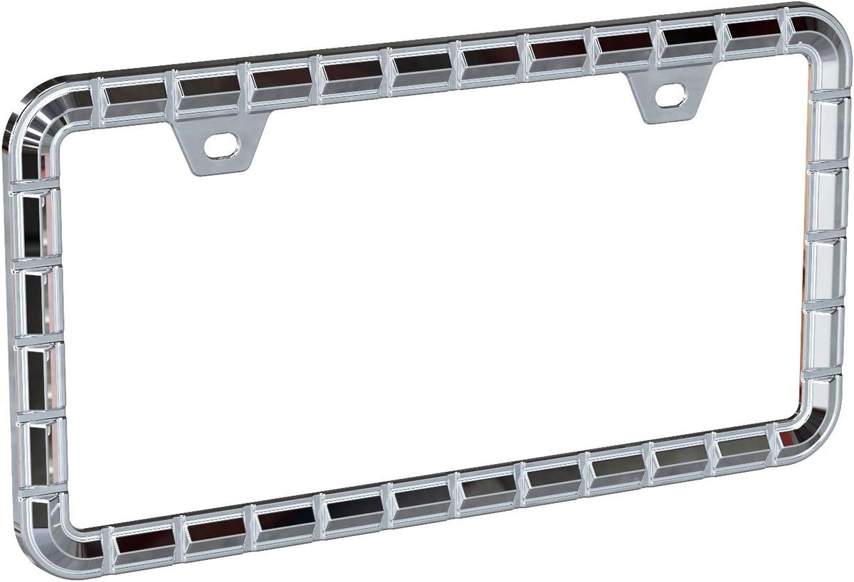 Creathome 3D Chrome License Plate Frames, Pure Zinc Alloy Metal with Chain Patterned