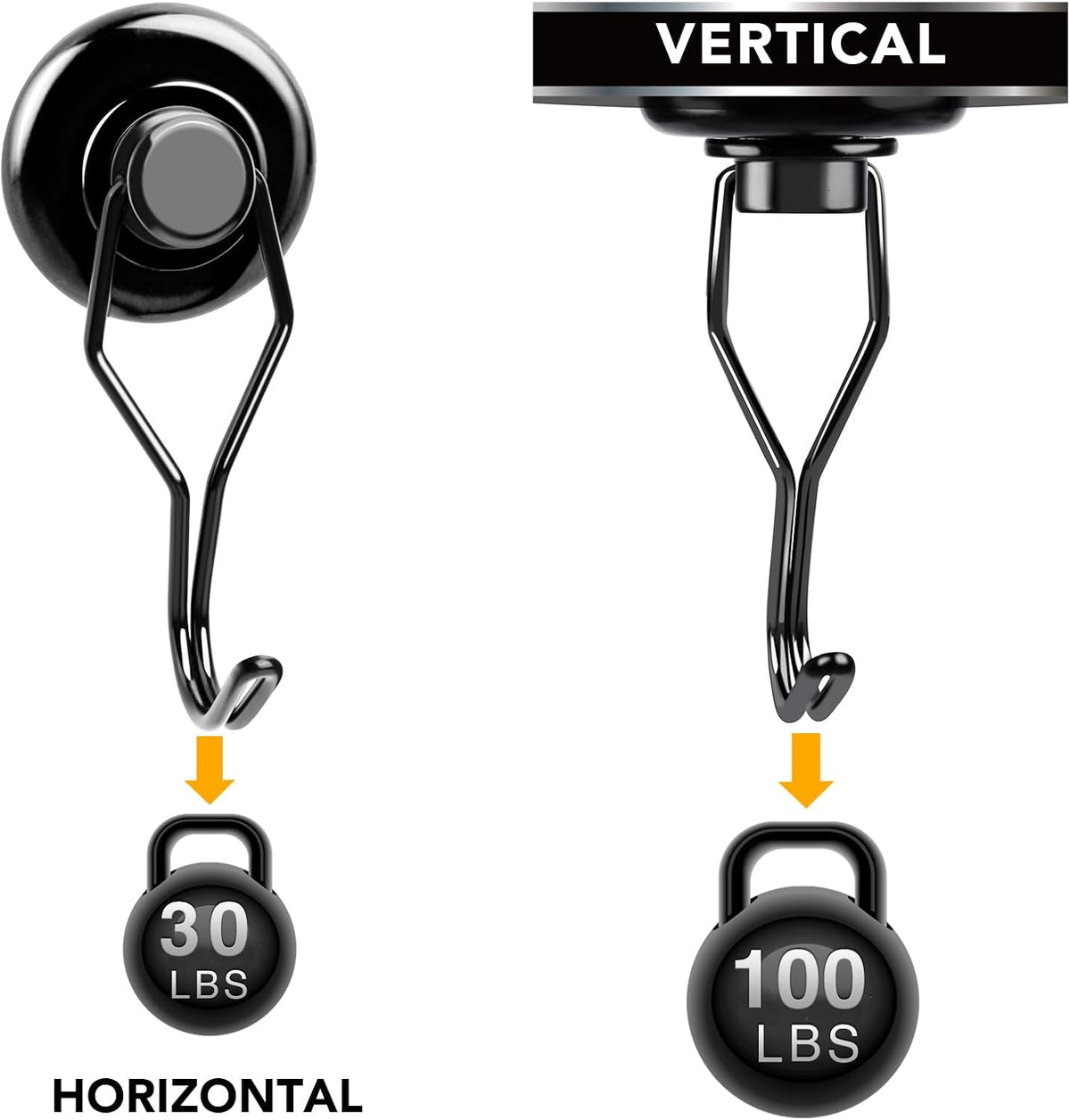 MIKEDE 110 LBS Black Magnetic Hooks, 6 Pack Swivel Swing Magnet Hooks Heavy Duty, Strong Neodymium Magnets Hanger for Hanging, Grill, Cruise Cabins - 32mm(1.26in) in Diameter