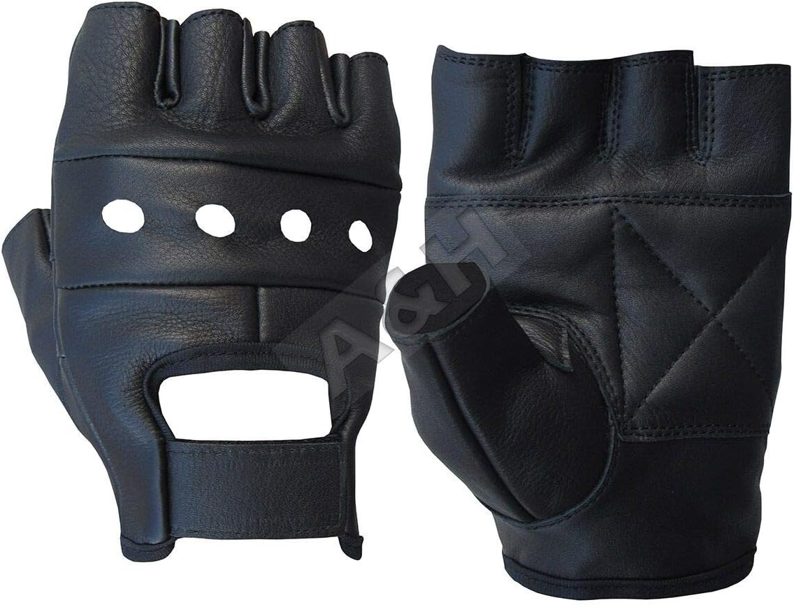 A&H Apparel Leather Motorcycle Glove Genuine Cowhide Fingerless Leather Driving Gloves (XXX-Large)