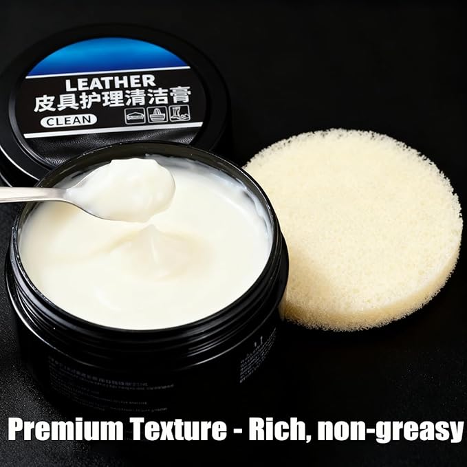 XIRUJNFD 160g/5.6oz Cleaning and Care Cream for Leather Care Conditioner, Restores & Protects for Dashboard, Steering Wheel Protection, Bag, Clothing, Sofa, Furniture, with Towels & Sponges (3)