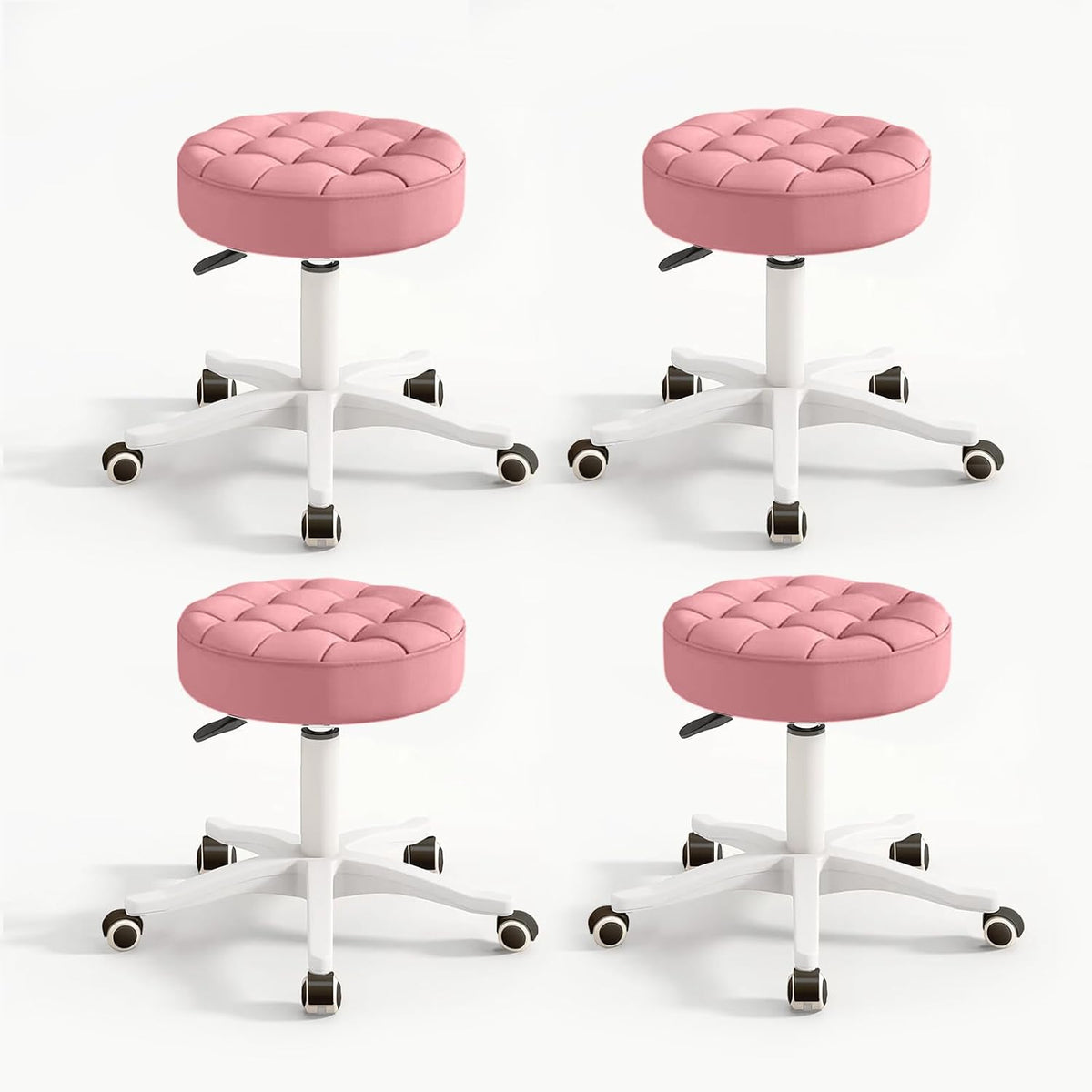 Small Chair Round Rolling Stool with Wheels PU Leather Height Adjustable Swivel Drafting Work SPA Salon Stools Home Office Chair,4 Pack