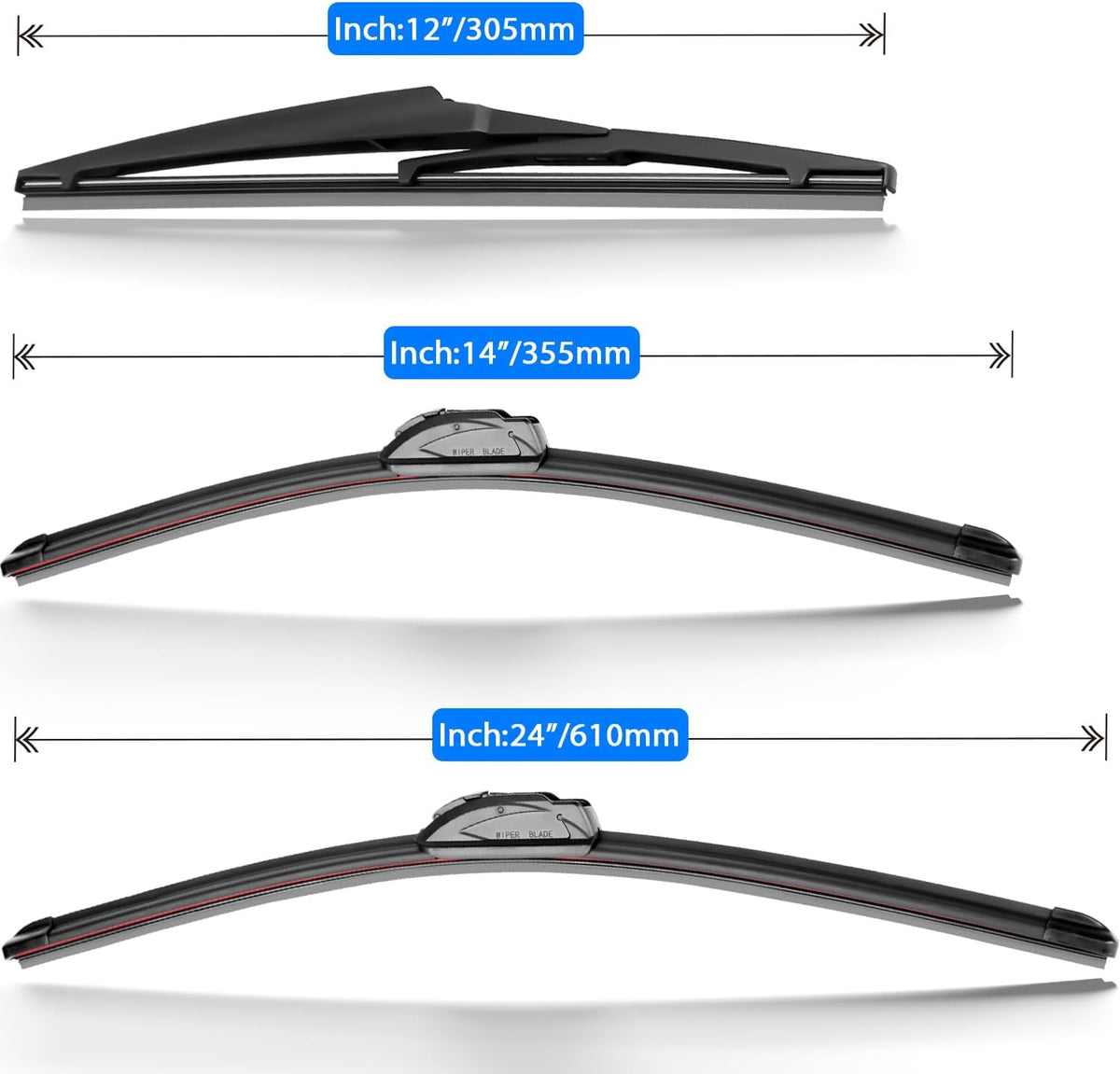 Windshield Wiper Blades Replacement for 2012-2019 Fiat 500 Original Factory Quality Front Rear Wipers Blade Set for My Car - 24" 14" 12" (Pack of 3)