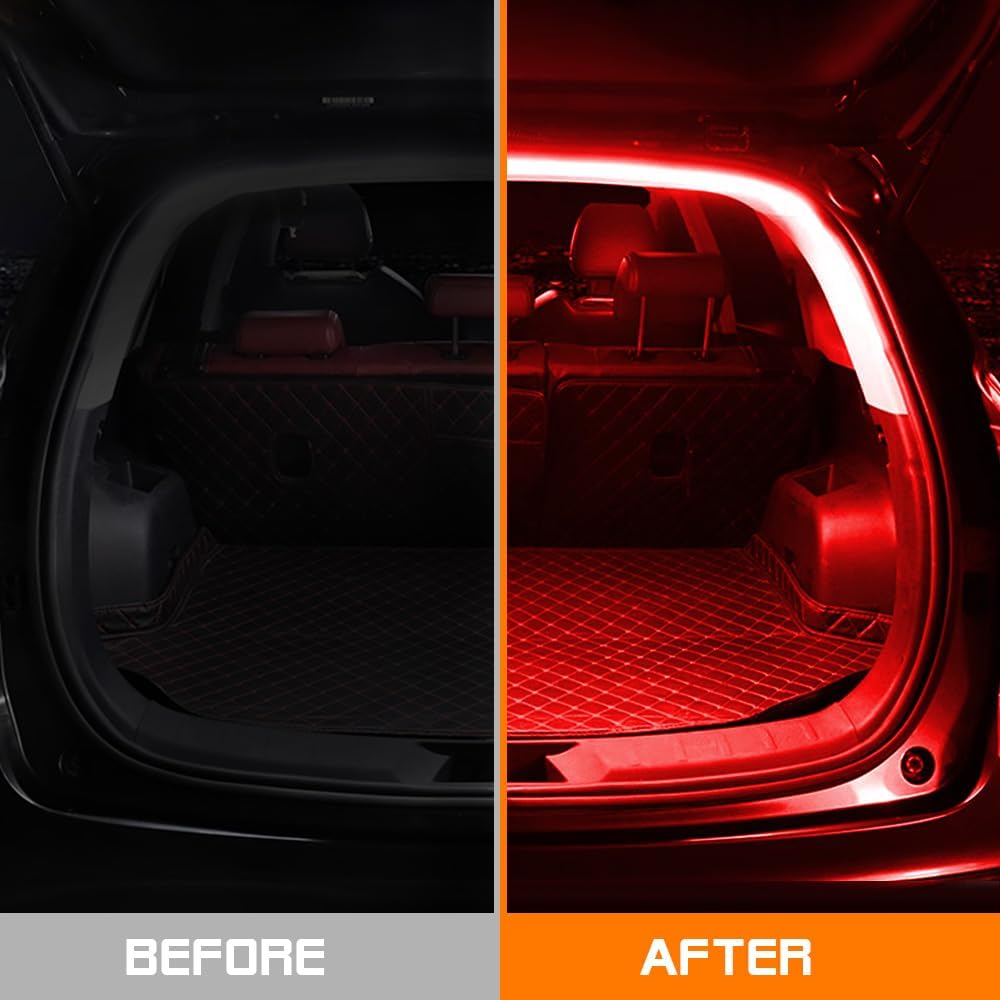 Car LED Strip Light For Trunk, 79Inch IP67 Silicone Waterproof Neon Light Strip Embedded, Flexible Cutting Universal Auto Interior Lights(Red)