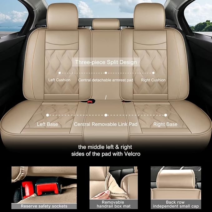 AOMSAZTO Car Seat Covers,Full Set 5 Seats Custom Fit for Buick Encore GX 2020-2026,Leather Car Seat Cover Seat Cushion Protector,Airbag Compatible Waterproof Beige