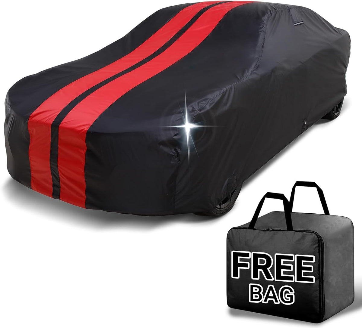 iCarCover Custom Car Cover for Buick Roadmaster (1946-1953) Waterproof All-Weather Rain Snow UV Sun Protector Full Exterior Indoor Outdoor Car Cover (Stripe - Black/Red)