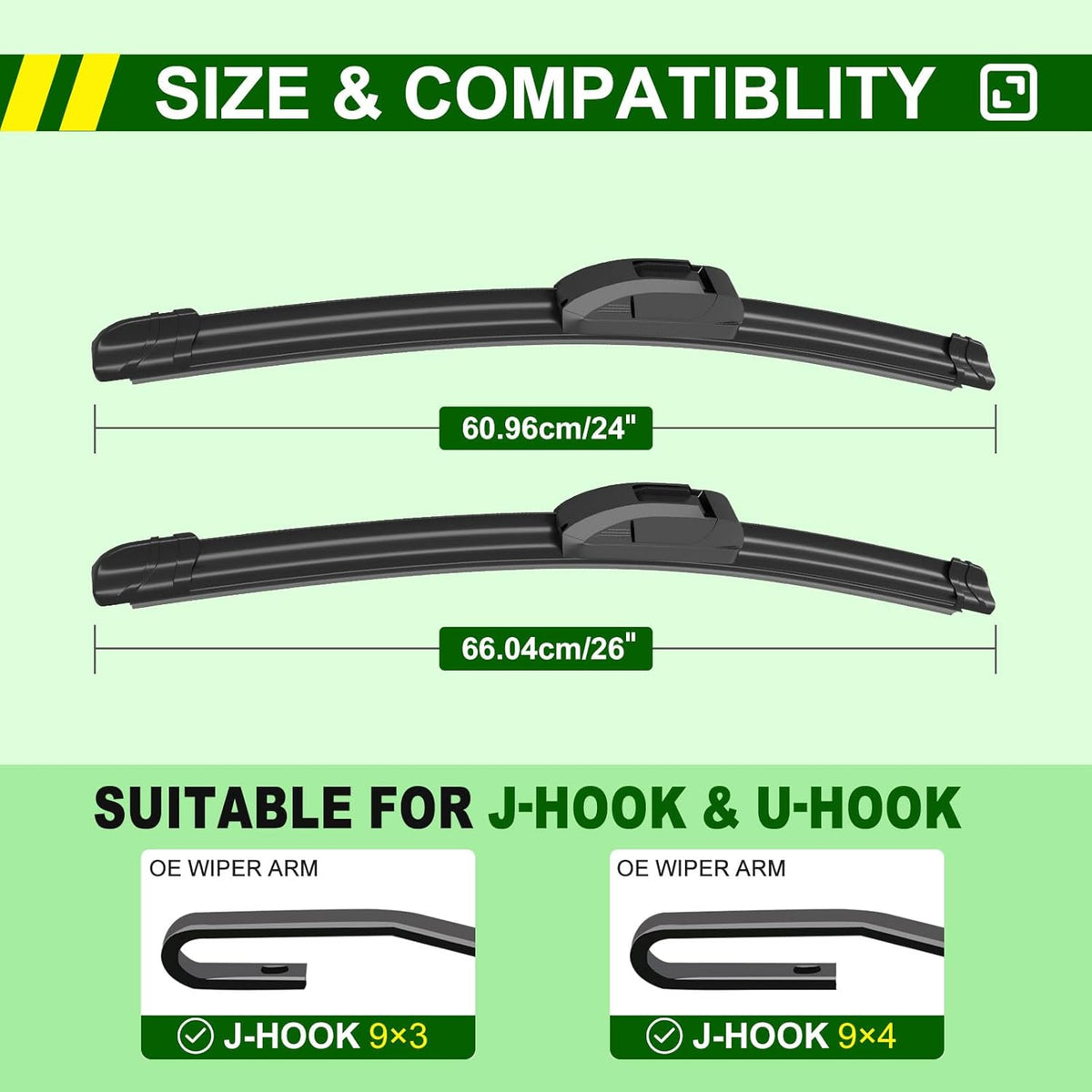 OEM Quality 26in + 24in Premium All-Season Windshield Wiper Blades for Original Equipment Replacement(Set of 2)