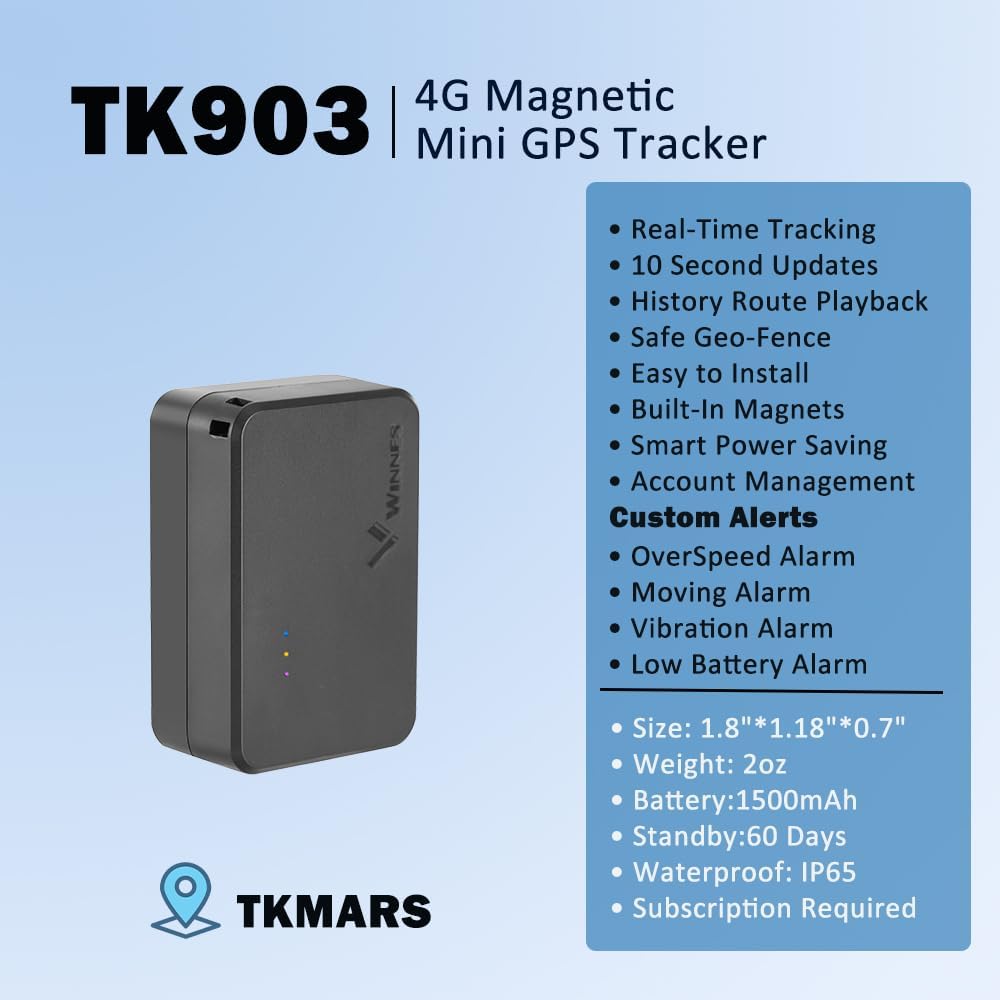 Small GPS Tracker for Vehicles Magnetic 60 Days Long Battery Life, Rastreador GPS para Carros Mini Tracking Devices for Cars Hidden Real-time Tracking Low Subscription Locator Anti-Theft TK903