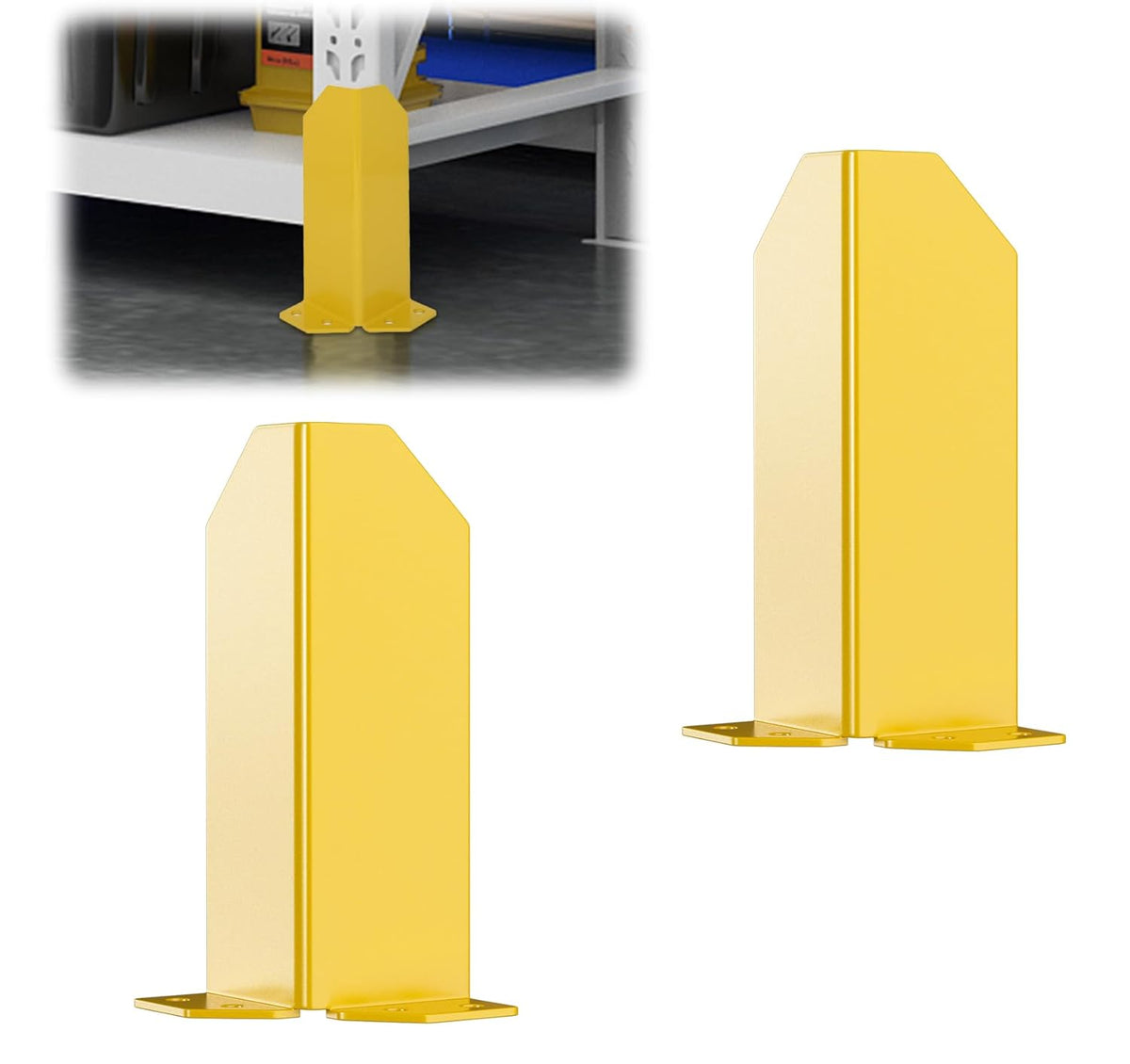 lesolar Pallet Rack Post Protectors, 12" Height Carbon Steel Pallet Rack Guard, 1/5" Thickness Pallet Rack Frame Guard, Safety Yellow Pallet Edge Protectors with Hardware (2 Packs)