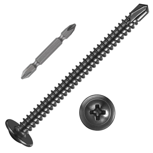 (100 pcs) Wensilon #10×2” for Sheet Metal Self-Tapping Screws 410 Black Stainless Steel Truss Head High-Strength Quick Tapping
