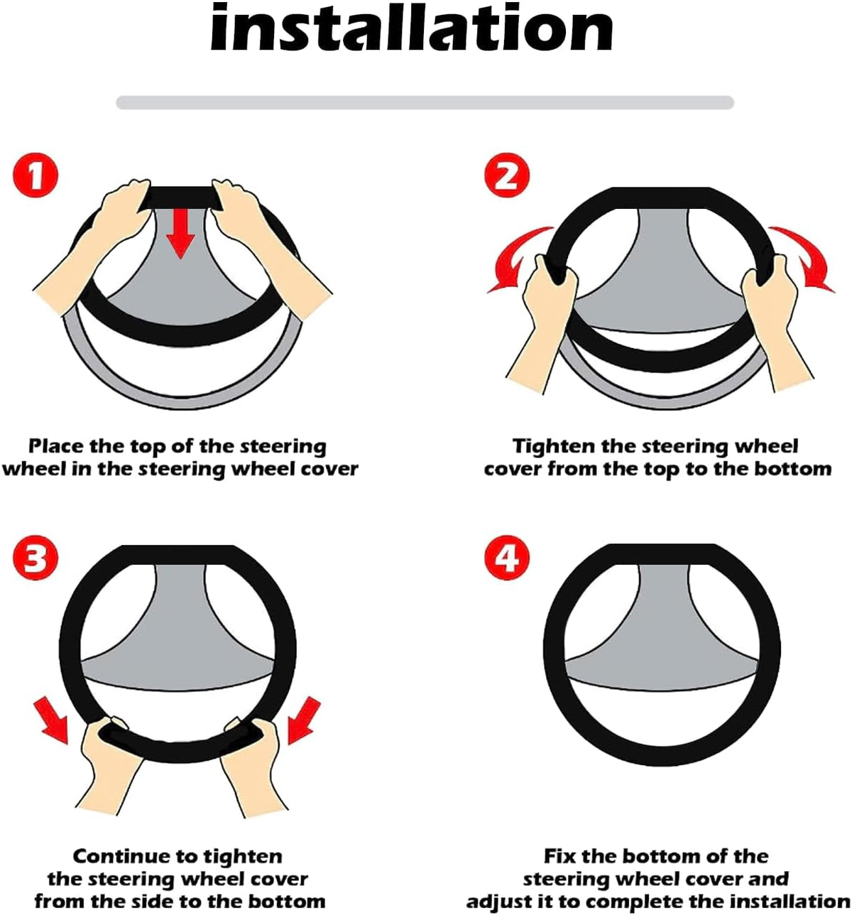 D Shape Car Steering Wheel Cover, Universal 15 inch Stitching Color Anti-Slip Steering Wheel Protector, Red and Black Style (Red and Black D Shape)