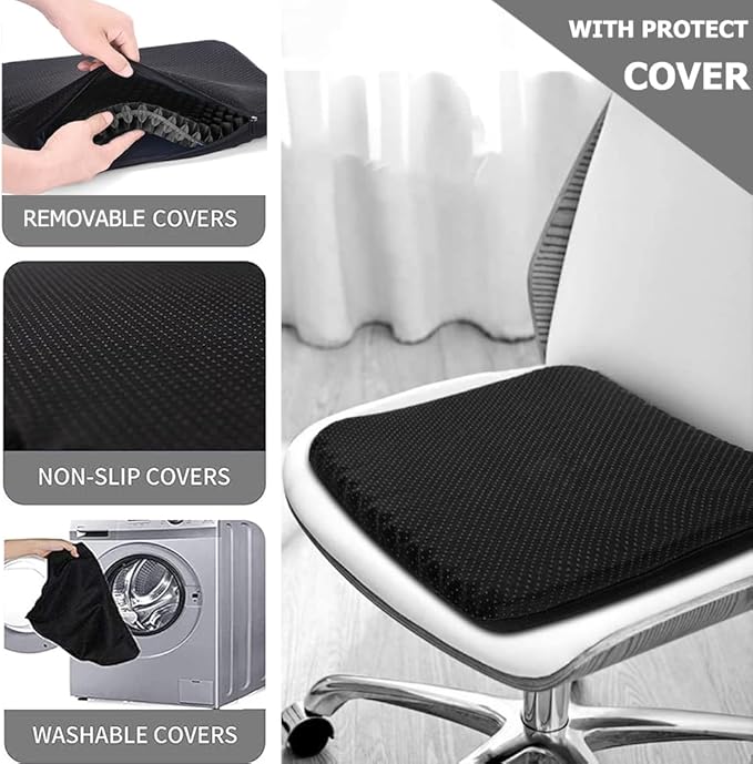 Gel Seat Cushion, Double Thick Egg Gel Cushion for Pressure Pain Relief, Breathable Wheelchair Cushion Chair Pads for Car Seat Office Chair (Black)
