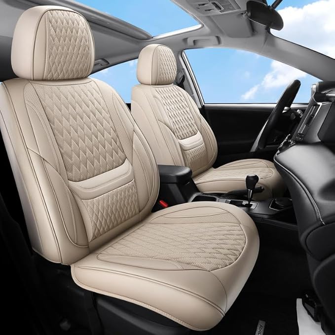 Front Seat Car Seat Covers Custom Fit for Mercury Grand Marquis 1995-2011 - Premium Faux Leather with Lumbar Support | Breathable, Waterproof, Anti-Slip, Durable (Beige,Front Seat)